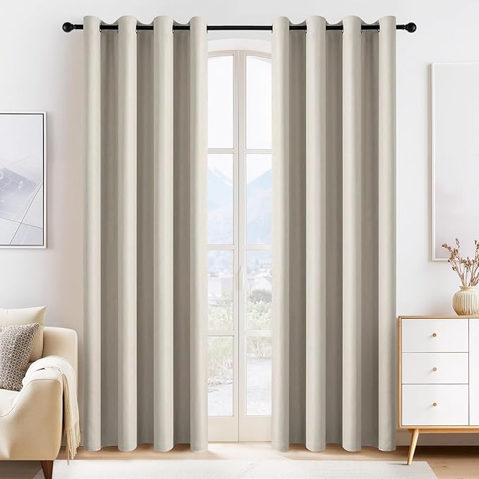 PONY DANCE Blackout Curtains for Bedroom - Double Pieces Thermal Insulated Drapes Noise Reducing Solid Grommet Top Window Curtain Panels for Home Decoration and Doorway, 55 x 80 inch, Cream, 1 Pair
