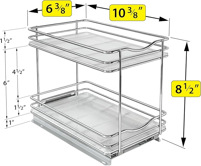 LYNK PROFESSIONAL® Pull Out Spice Rack Organizer for Inside Kitchen Cabinets - 6-1/4 inch Wide - Slide Out Drawer – Chrome Sliding Spice Cabinet Organization Shelf Racks - 2 Tier