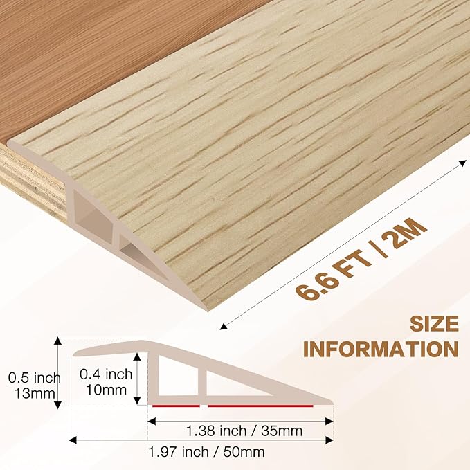 Floor Transition Strip Vinyl Door Threshold Ramp Self Adhesive Carpet Edging Strip Doorway Edge Trim, Overlap Edge Reducer for Laminate Carpet, Floor, Tile (Yellow Wood, 1/5" to 2/5", 6.6Ft)