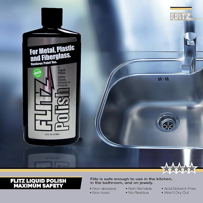 Flitz Multi Purpose Metal Polish Liquid - 3.4oz Bottle of USA-Made Tarnish Remover - For Aluminum, Chrome, Brass, Nickel, Silver - Non-Abrasive Metal Cleaner and Polish, Restorer (3 Pack)