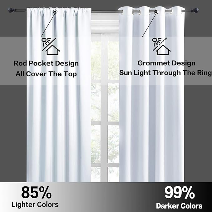 RYB HOME White Room Darkening Curtains for Bedroom, Thermal Insulated Curtains and Drapes Small Window Decor Privacy Shades for Kitchen Farmhouse Closet, W42 x L63 inch, 2 Panels