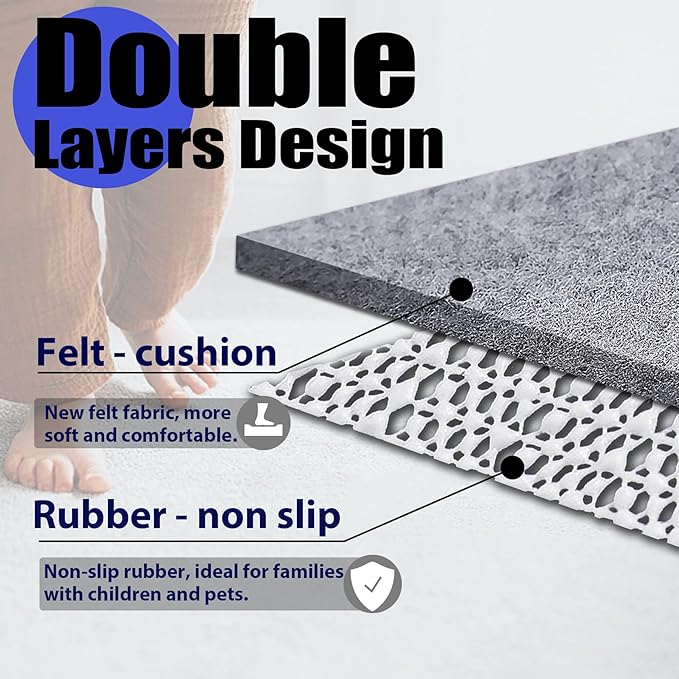 Non Slip Rug Pad Grippers - 2.5x9, 1/4" Thick, Felt + Rubber Double Layers Area Carpet Mat Tap, Provides Protection and Cushioning for Hardwood or Tile Floors
