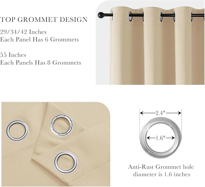 PONY DANCE Blackout Small Window Curtains for Bathroom 36 inch Length, Room Darkening Light Block Short Privacy Solid Drapes for Kitchen Bedroom Basement(2 Panels, W 34 x L 36 inches, Biscotti Beige)
