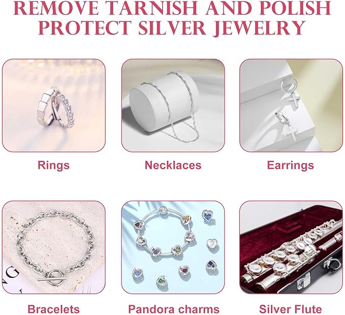 SEVENWELL 50pcs Jewelry Cleaning Cloth Dark Purple Polishing Cloth for Sterling Silver Gold Platinum Small Silver Polish 8x8cm