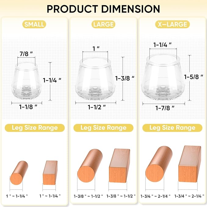 BALEINE 16 Pack Silicone Chair Leg Floor Protectors, Stool Leg Protectors Cap, Non-Slip Chair Leg Caps for Hardwood Floors (Clear & Large, 16 Pack)