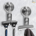 Suction Cup Razor Holder for Shower Wall 2 Pack,Heavy-Duty 15lbs Suction Hooks for Razor,Towel,Phone,Loofah, Removable Damage-Free Metal Shower Hook,Shaver Holder(Silver)