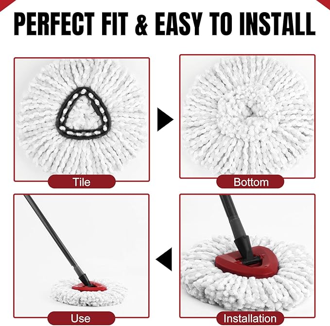 9Pcs Spin Mop Replacement Heads, White Large 360° Easy Wring Spin Mop Head 100% Microfiber Refill, Easy Cleaning Spin Mop Head, Deep Clean, Machine Washable for Easy House Cleaning Floor Mopping