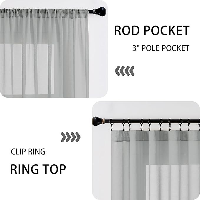 Tollpiz Sheer Curtain Closet Linen Textured Curtain Sheers Doorway Light Filtering Voile French Door Rod Pocket Curtains Patio Glass Door, 25 x 80 inches Long, Silver Grey, Set of 1 Panel