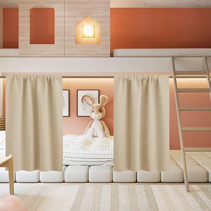 RYB HOME Short Curtains for Living Room Blackout Portable Blinds Shades for Bedroom Bathroom Basement Garage RV Camper Windows, W 34 x L 36 inches, Biscotti Beige, 2 Pcs