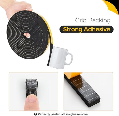 10 Feet Weather Stripping Door Seal, 3/4" Wide X 5/16" Thick Door Seal Strip High Density Foam Tape Adhesive Strip for Door Soundproofing,Window Insulation (3/4" x 5/16" x 10FT,Black)