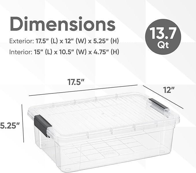 Superio Clear Storage Boxes with Lids, Plastic Container Bins for Organizing, Stackable Crates, BPA Free, Non Toxic, Odor Free, Organizers for Home, Office, School, and Dorm(13.7 Qt, 2 Pack)