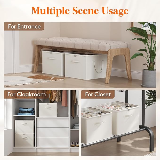 Lifewit Shoe Storage Organizer for Closet Fits 12-16 Pairs, Fabric Large Shoe Box Storage Container with Clear Cover, Foldable Bins Fit for Boots Heels Sneakers 17"(L) x 17"(W) x 12.5"(H) 3 Pack White
