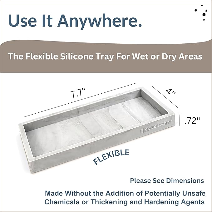 Countertop and Vanity Tray - Small 7.7” Silicone Tray for Soap Dispenser Bottles, Sponge Holder for Kitchen Sink Caddy Organizer, Bathroom Trays, Dish Soap Holder for Kitchen Counter, Keys