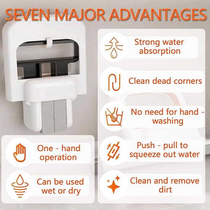 Mini Foldable Desktop Mop, Portable Cleaning Sponge Mop Self-Squeeze Sponge Cleaning Tool for Wet Dry Use on Kitchen Countertops Glass Bathroom Car (2 Pcs Orange)