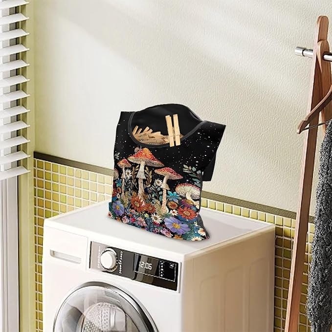 Mushroom Clothespin Storage Hanger Bags Laundry Clothespin Bag, Clothespin Bag with a Large Opening, Hanging Storage Organizer with Hanging Rope for Home Outdoor