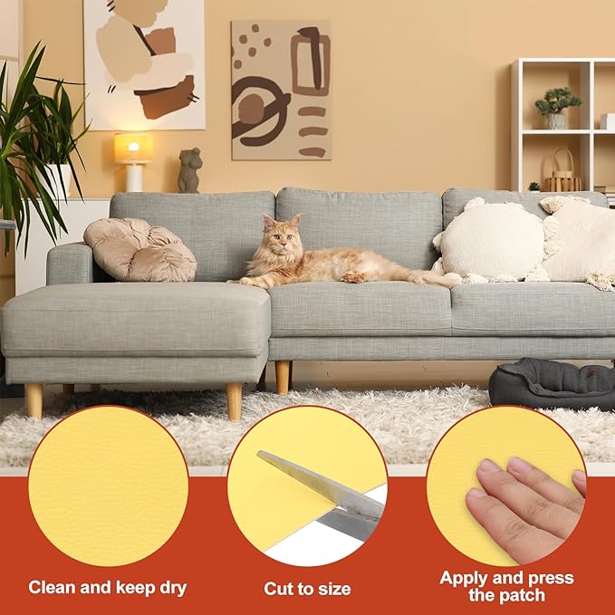 PATIKIL Leather Patches Tape for Furniture, 6.3 x 61 Inch Self Adhesive Vinyl Leather Repair Kit Cover Sheet for Couch, Sofa, Car Seats, Office Chair, Bright Yellow