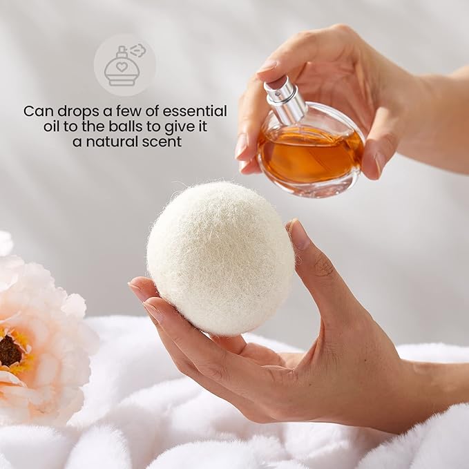 Roowest 56 Pieces Wool Dryer Balls Set 54 Reusable Wool Balls with 2 Muslin Bags Wool Laundry Balls Fabric Softener Ball Anti Wrinkle Anti Static Saving Energy and Time