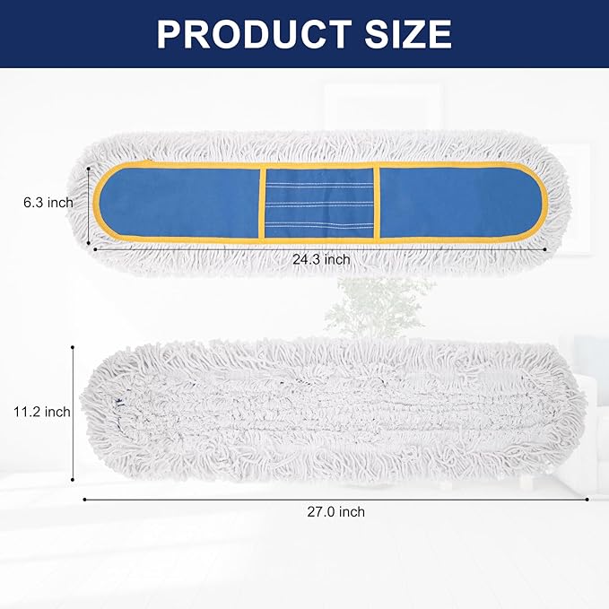 KeFanta 24" Commercial Dust Mop Replacement Heads, Reusable Industrial Dust Mop Pads, Blue Washable Cotton Dust Mop Refill for Floor Cleaning & Janitorial Supplies, Only Fits:B0D7MKSZ8N
