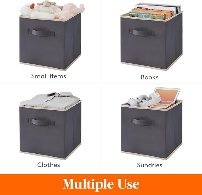 Lifewit 12 Packs Storage Cubes, 11 Inch Cube Storage Bins, Foldable Decorative Fabric Storage Baskets for Organizing Home Organizers with Handles for Shelves, Closet, Grey