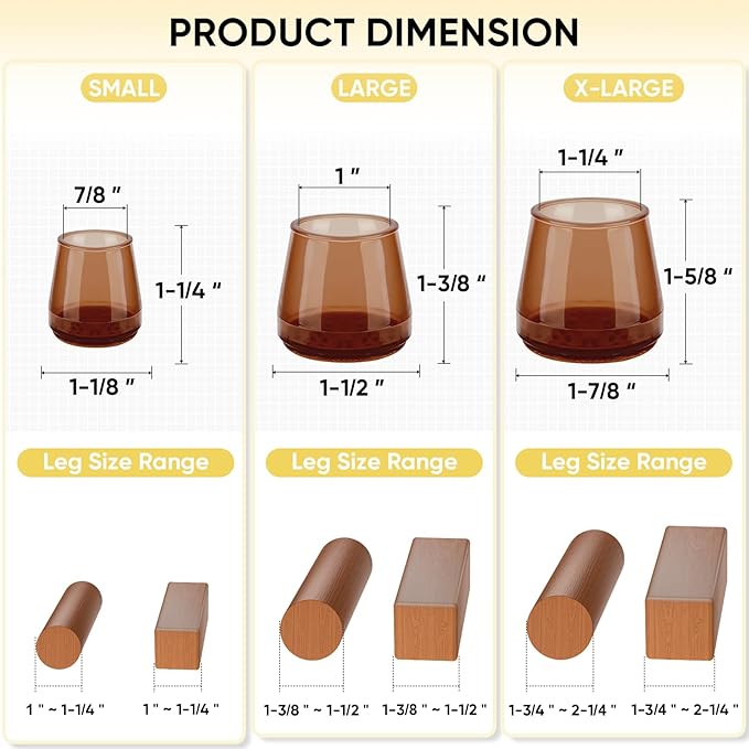 BALEINE 32 Pack Silicone Chair Leg Floor Protectors, Stool Leg Protectors Cap, Non-Slip Chair Leg Caps for Hardwood Floors (Brown & Large, 32 Pack)