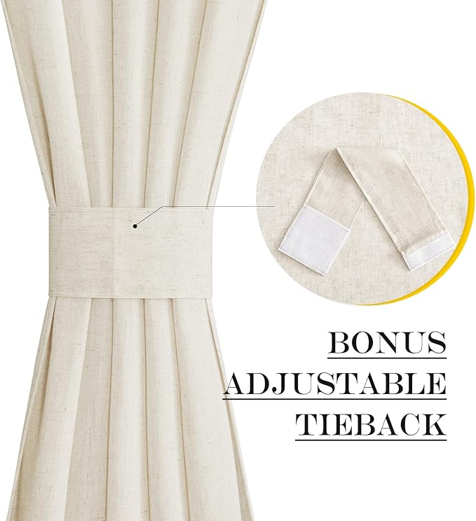 NICETOWN Linen Curtain for French Doors, Privacy Kitchen Window Coverings Shades for Front Back Door, Light Filtering Rod Pocket Shades for Living Room, W36 x L80 Inches, 1 PC, Natural
