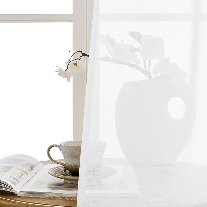 Tollpiz Sheer Door Curtain Closet Linen Textured Curtains Sheer Doorway Light Filtering Voile Patio Glass Door Rod Pocket Curtain French Door, 54 x 72 inches Long, White, Set of 1 Panel