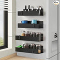 Cosy Family 4-Pack Strong Magnetic Metal Spice Rack Organizer for Refrigerator & Oven - Rustproof Black Fridge Shelves with Hooks for Kitchen Storage & Organization