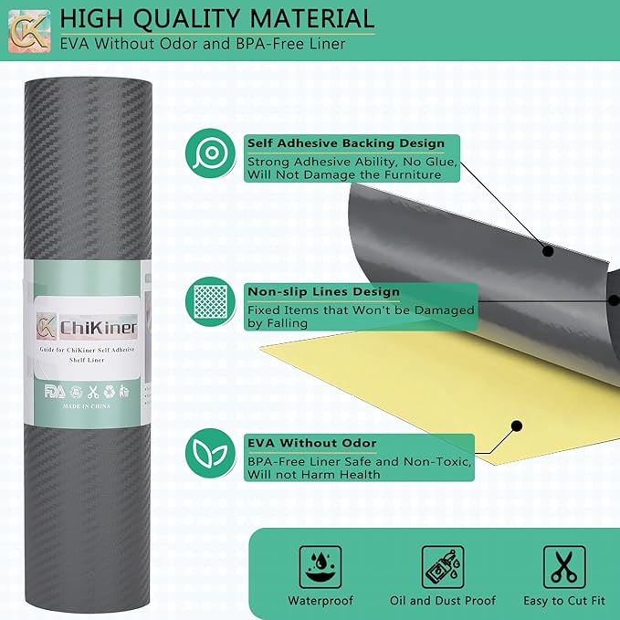 Self-Adhesive Shelf Liner Kitchen Liner, Waterproof Backed Paper Easy Peel and Stick Contact Liner Without Residue for Decor Your Desk Surface, Kitchen Countertops (Silver, 11.8 x 236.2 inches)