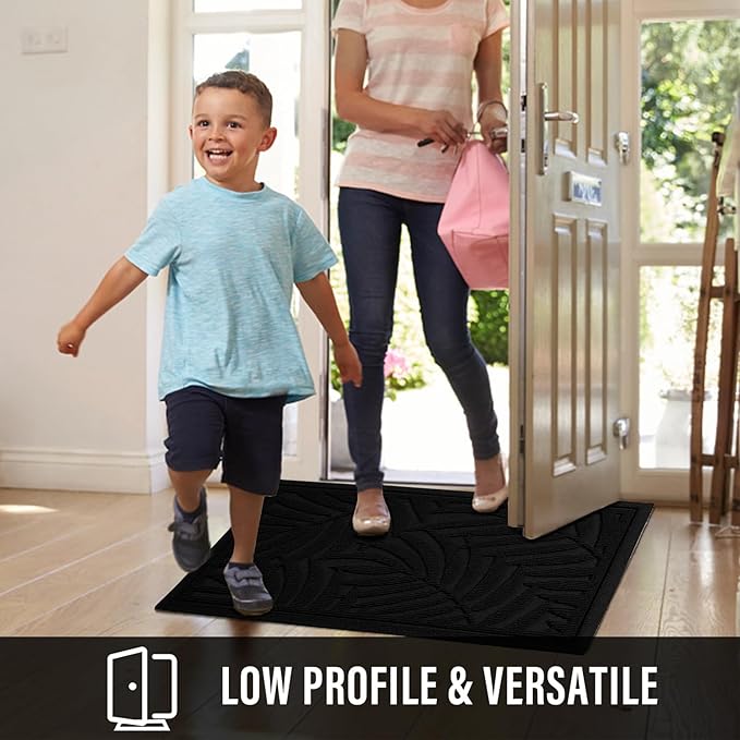 Front Door Mat, Absorbent Resist Dirt Welcome Door Mat Indoor Outdoor, Waterproof Doormat, Sturdy Non Slip Backing, Fade Resistant, Low Profile Entry Mat for Entryway, 47×32, Black