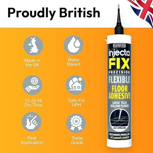 Precision 300ml from Floor-Fix Pro - Fix Loose Tiles - for Loose & Hollow Tiles, Wood, LVT & Laminate - Includes 1.9mm Syringe Tip - Adjustable to 6mm + Anti-Clog Performance (Pack of 3)