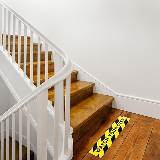 Boao 24 Pieces Watch Your Step Stickers Sign 6 x 24 Inch Caution Watch Your Step Floor Decals Warning Sticker Adhesive Tape Anti Slip Abrasive Tape for Workplace Safety Wet Floor Caution