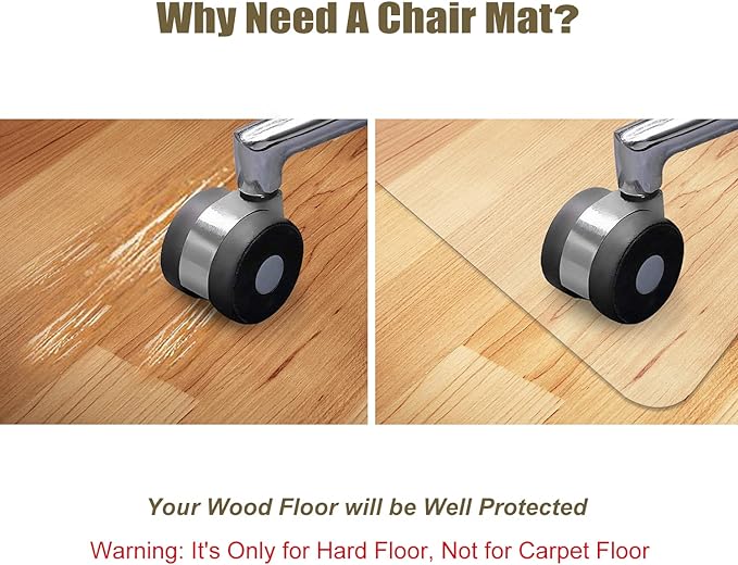 Kuyal Clear Chair Mat, Hard Floor Use, 48" x 32" Transparent Office Home Floor Protector mat Chairmats (48" x 32" Rectangle)
