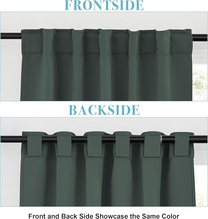 RYB HOME Green Blackout Curtains for Bedroom 63 inches Long - Thermal Insulated Curtains and Drapes Privacy Shades for Living Room Farmhouse Closet, W42 x L63 inch, 2 Panels
