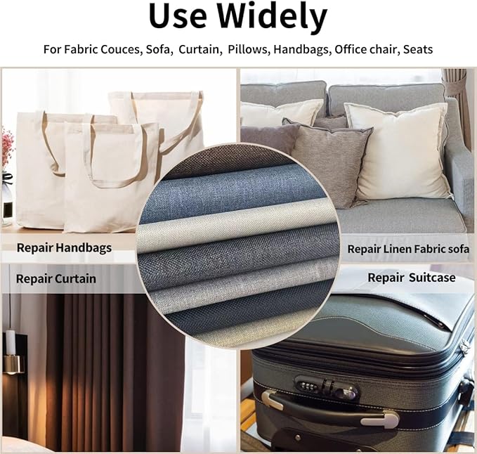 Fabric Repair Patches, Linen Repair Tape Self-Adhesive Fabric Patches Durable, DIY Large Linen Tape for Sofa, Couches, Furniture, Chair, Clothing （3.5X79 Inch, Dark Grey）