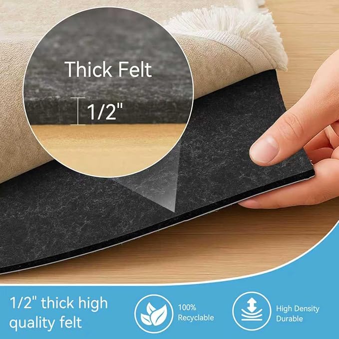 Warmstar 6x9 FT Non Slip Rug Pad,100% Waterproof Felt Rug Pad for Hardwood Floors,1/2” Thick Soft Carpet Pad with Natural Rubber Backing, Secure Grip & Floor Protection