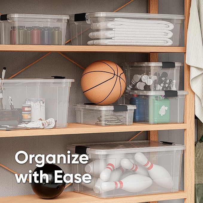 Superio Clear Storage Boxes with Lids, 4.5 Quart Plastic Container Bins for Organizing, Stackable Crates, BPA Free, Non Toxic, Odor Free, Organizers for Home, Office and Dorm, 4 Pack