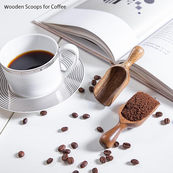 Wooden Scoop for Canisters 6PCS Acacia Wood Scoops for Jars Measuring Spoons for Ground Coffee Scoops Wooden Scoops Measuring Scoop for Seasoning Bath Salt Laundry Detergent Shovel-Multipurpose