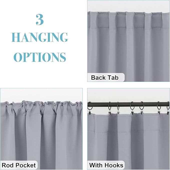 RYB HOME Curtains for Living Room - Blackout Curtains Sunlight Block Privacy for Dining Bedroom Bay Window French Door Decor, W 42 x L 72, Silver Grey, 1 Pair