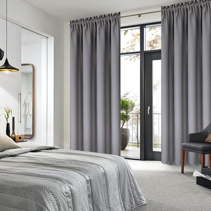 DWCN Short Grey Blackout Curtains for Small Window, Thermal Insulated Energy Saving Room Darkening Curtains for Kitchen/Bedroom (W42 x L36 inch, Set of 2 Panels, Top of Rod Pocket)