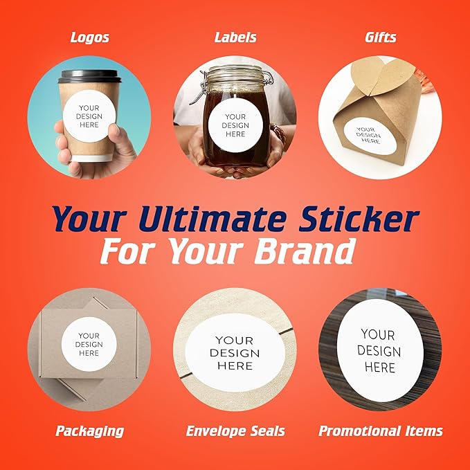 100 Custom Vinyl Stickers - Upload Your own Image, Text, Design, Logo - Personalized Logo Labels for Handmade, Packaging, Bottle, Jars, Candle, Brand Stickers (White, 5x5)