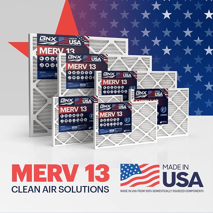 BNX TruFilter 20x30x1 Air Filter MERV 13 (4-Pack) - MADE IN USA - Electrostatic Pleated Air Conditioner HVAC AC Furnace Filters for Allergies, Pollen, Mold, Bacteria, Smoke, Allergen, MPR 1900 FPR 10