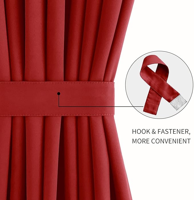 DWCN French Door Curtains – Rod Pocket Thermal Blackout Curtain for Doors with Glass Window, Christmas, Kitchen and Patio Doors for Privacy, 25 X 40 Inches Long, 1 Curtain Panel with Tieback, Red