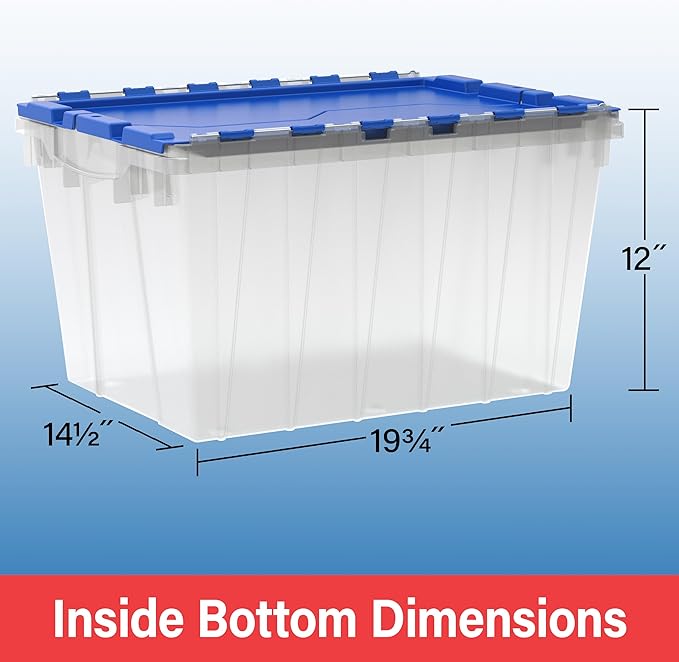 Akro-Mils KeepBox 12 Gallon Storage Container, Nesting and Stackable Plastic Storage Box with Lid Attached, Clear Tote for Garages, Closets, and Moving, 21-1/2" x 15" x 12-1/2", Black/Yellow