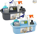 2 Pack Multi-Purpose Plastic Cleaning Caddy with Handle, Shower Caddy Organizer/Storage Basket/Totes Portable for Bathroom Supplies, Cleaning Products, Under Sink Tool. (blue+grey)