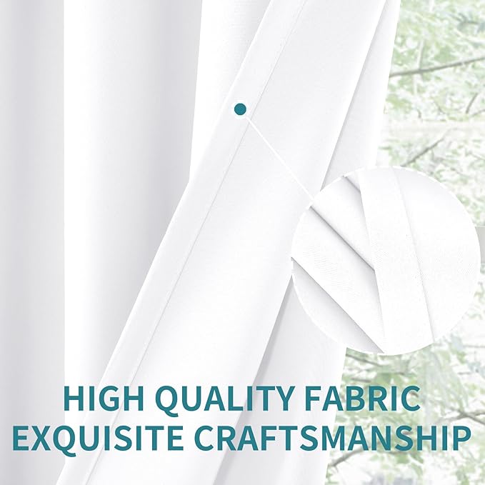 BGment Rod Pocket White Curtains 48 Inches Length for Kitchen Bathroom Window - Privacy Protection Short Window Treatment Drapes for Cafe Bedroom Home Decor, 2 Panels, Pure White, 42 x 48 Inch