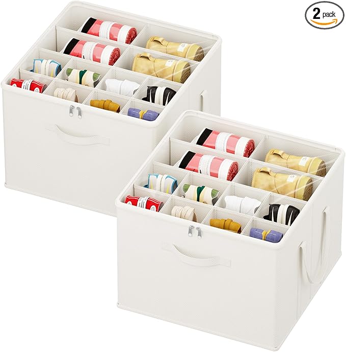 Lifewit Shoe Storage Organizer for Closet Fits 12-16 Pairs, Fabric Large Shoe Box Storage Container with Clear Cover, Foldable Bins Fit for Boots Heels Sneakers 17"(L) x 17"(W) x 12.5"(H) 2 Pack White