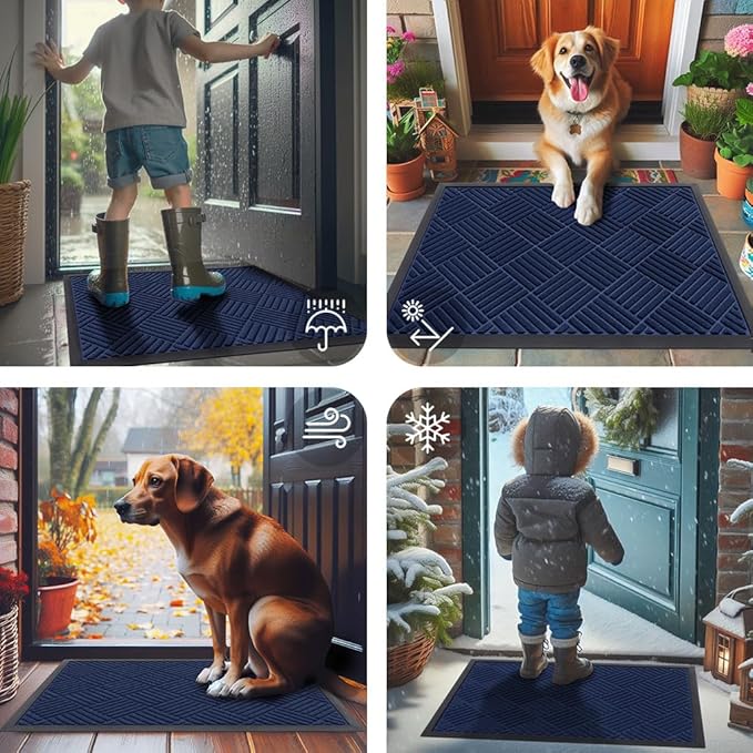 Smiry Front Door Mat Outside Entrance, Heavy Duty Outdoor Indoor Natural Rubber Doormat, Non Slip, Trap Dirt and Moisture, Easy Clean, Low Profile Patio Porch Entryway Mat, 47x32, Navy Blue