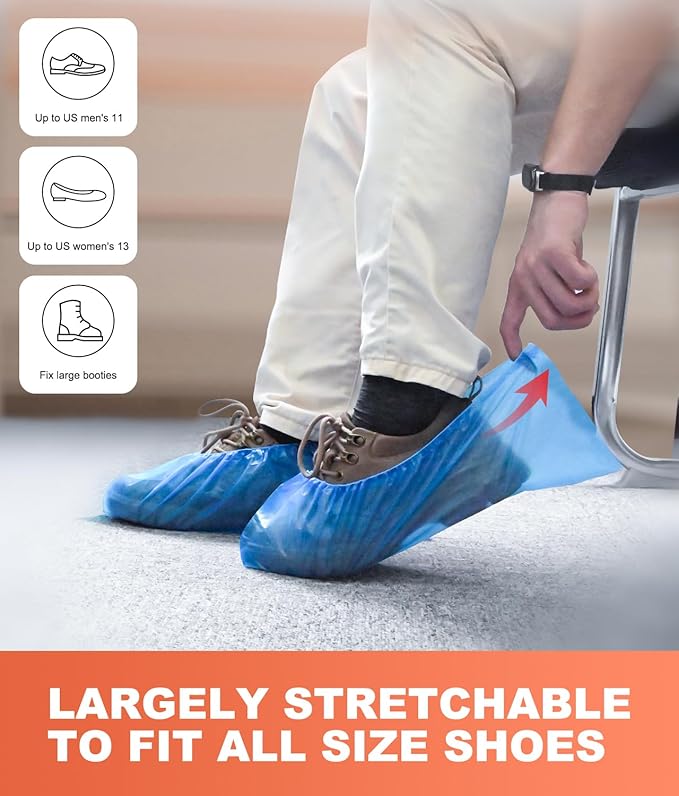Shoe Covers Disposable – 140 Pack (70 Pairs), Roll-Pack CPE Boot Covers, Waterproof, Stretchable, Fits Up to Men’s 10 / Women’s 12, Ideal for Indoor & Outdoor Use, Easy Storage – Blue