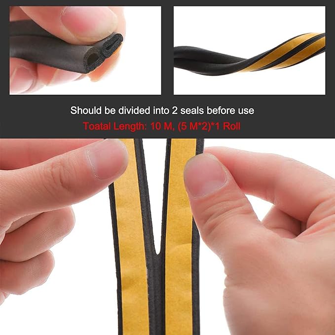 Weather Stripping Seal Strip Tape, Doors Windows Frame Self Adhesive D Type Foam Sealing Tape, 32.8Ft Rubber Soundproof Insulation Cell Foam Stripping, Black