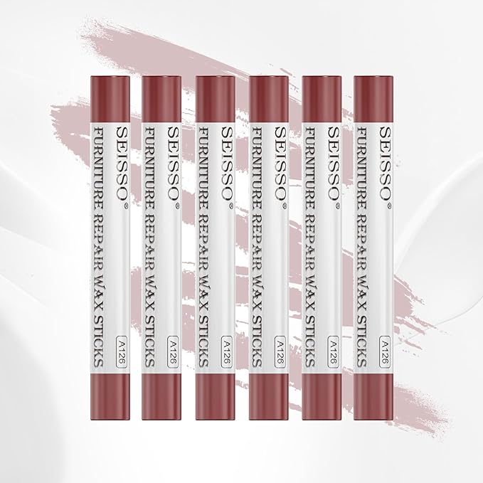 SEISSO Wood Filler Sticks- 6 Pcs, Furniture Repair Wax Crayons, Furniture Marking Repair - Scratch, Cracks, Hole, Table, Wood Floor, Guitar - Crimson Rose